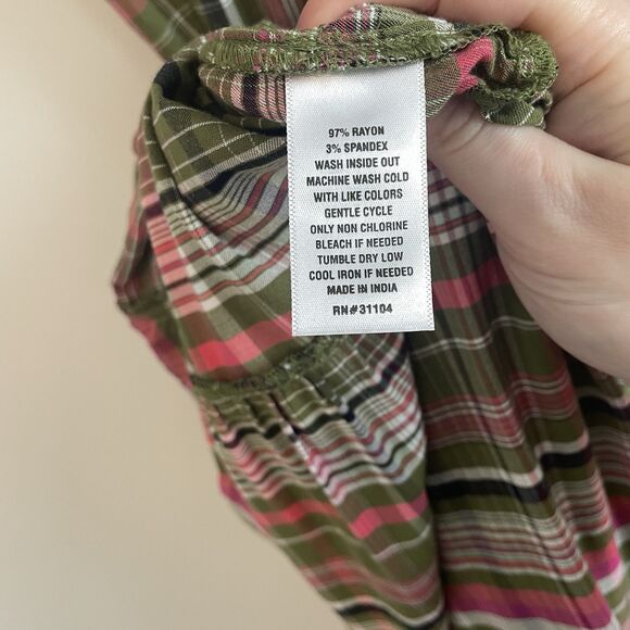 POCKETS! Crown & Ivy Tiered Maxi Dress Olive Wahoo Plaid Ruffle Neck Size M - Picture 10 of 12